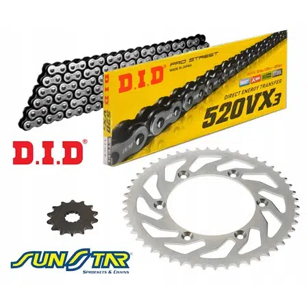 Kit Chaîne DID 520 VX3 Pour Kawasaki Z 750 ABS ZR750L (2007-2012) – 112 Maillons, Pignons 15/43
