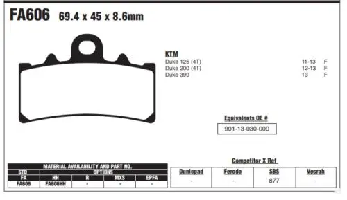 Ebc Fa606Hh 2014-2023 KTM 390 RC Uyumlu Ön Fren Balatası Sinterli Balata Ebc Fa606Hh 2014-2023 KTM 390 RC Uyumlu Ön Fren Balatası Sinterli Balata