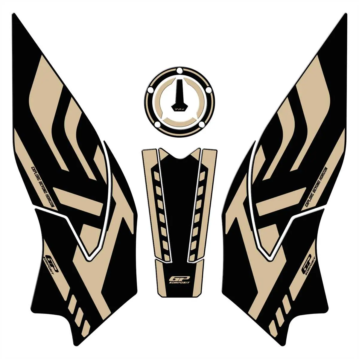 GP Kompozit Benelli TRK 702 X 2024 Uyumlu Tank Pad Seti Siyah-Bej GP Kompozit Benelli TRK 702 X 2024 Uyumlu Tank Pad Seti Siyah-Bej