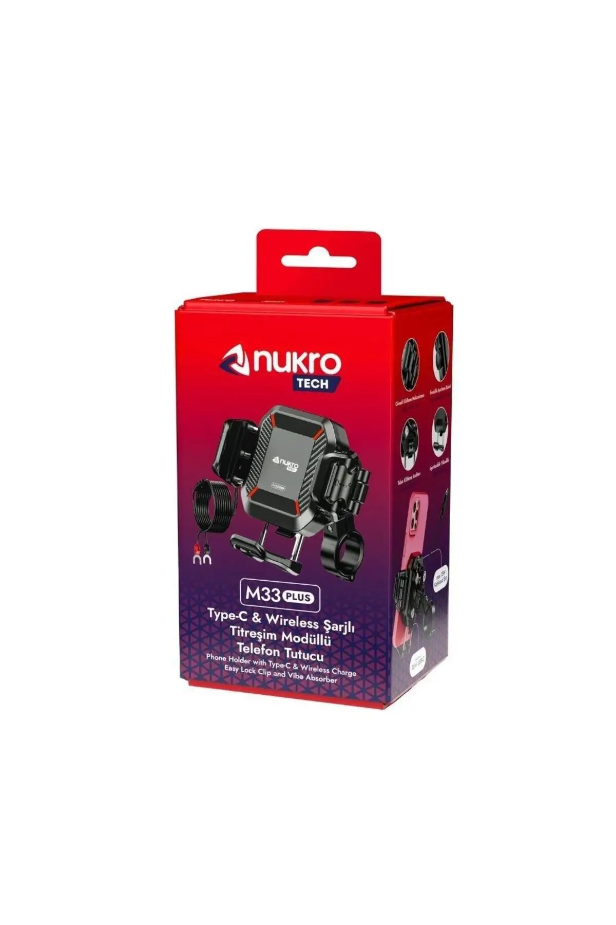Nukrotech M33 PLUS Titreşim Modüllü Motosiklet Telefon Tutucu (Kablosuz ve TYPE-C Şarjlı ) Nukrotech M33 PLUS Titreşim Modüllü Motosiklet Telefon Tutucu (Kablosuz ve TYPE-C Şarjlı )